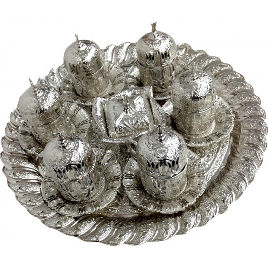 Gümüş Lüks Otantik Osmanlı Lale Motifli 6 Kisilik Türk Kahve Fincanı Seti - 8698268805103 - Turkish Online Market Europa